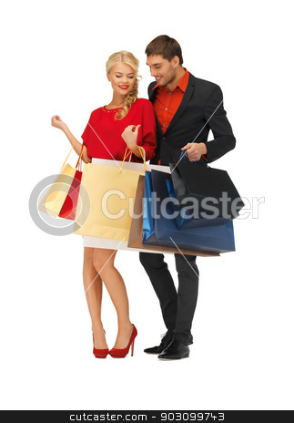 To use this stock image in your creative project, please select the size you need over to the right and click the "Add to Cart" button.
Your downloaded image will come with the Cutcaster watermark removed so don’t worry about the watermark you see on this page. man and woman with shopping bags stock photo, bright picture of man and woman with shopping bags by Syda Productions