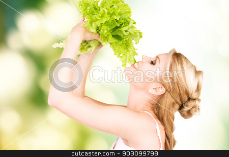 To use this stock image in your creative project, please select the size you need over to the right and click the "Add to Cart" button.
Your downloaded image will come with the Cutcaster watermark removed so don’t worry about the watermark you see on this page. happy woman with lettuce stock photo, picture of happy woman with lettuce over green by Syda Productions