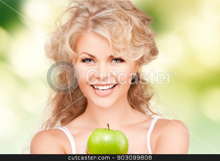 To use this stock image in your creative project, please select the size you need over to the right and click the "Add to Cart" button.
Your downloaded image will come with the Cutcaster watermark removed so don’t worry about the watermark you see on this page. young beautiful woman with green apple stock photo, picture of young beautiful woman with green apple. by Syda Productions
