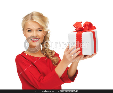 To use this stock image in your creative project, please select the size you need over to the right and click the "Add to Cart" button.
Your downloaded image will come with the Cutcaster watermark removed so don’t worry about the watermark you see on this page. lovely woman in red dress with present stock photo, picture of lovely woman in red dress with present by Syda Productions