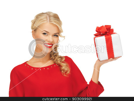 To use this stock image in your creative project, please select the size you need over to the right and click the "Add to Cart" button.
Your downloaded image will come with the Cutcaster watermark removed so don’t worry about the watermark you see on this page. lovely woman in red dress with present stock photo, picture of lovely woman in red dress with present by Syda Productions