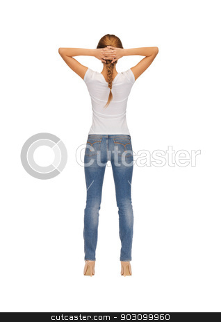 To use this stock image in your creative project, please select the size you need over to the right and click the "Add to Cart" button.
Your downloaded image will come with the Cutcaster watermark removed so don’t worry about the watermark you see on this page. rear view of woman in blank white t-shirt stock photo, rear view of woman in blank white t-shirt by Syda Productions