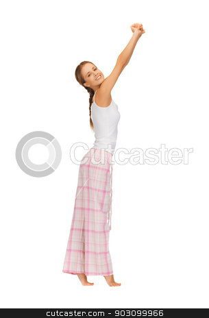 To use this stock image in your creative project, please select the size you need over to the right and click the "Add to Cart" button.
Your downloaded image will come with the Cutcaster watermark removed so don’t worry about the watermark you see on this page. woman in pajamas doing morning exercise stock photo, picture of woman in pajamas doing morning exercise by Syda Productions