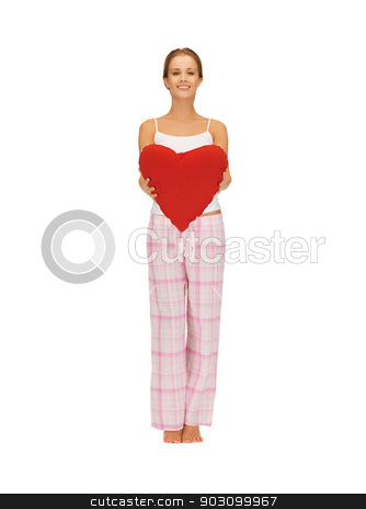 To use this stock image in your creative project, please select the size you need over to the right and click the "Add to Cart" button.
Your downloaded image will come with the Cutcaster watermark removed so don’t worry about the watermark you see on this page. woman in cotton pajamas with big heart stock photo, picture of woman in cotton pajamas with big heart by Syda Productions