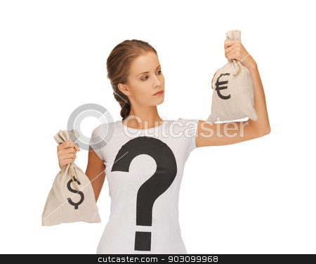 To use this stock image in your creative project, please select the size you need over to the right and click the "Add to Cart" button.
Your downloaded image will come with the Cutcaster watermark removed so don’t worry about the watermark you see on this page. woman with dollar and euro signed bags stock photo, picture of woman with dollar and euro signed bags by Syda Productions