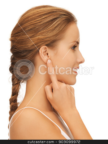 To use this stock image in your creative project, please select the size you need over to the right and click the "Add to Cart" button.
Your downloaded image will come with the Cutcaster watermark removed so don’t worry about the watermark you see on this page. woman pointing to ear stock photo, picture of beautiful woman pointing to ear by Syda Productions
