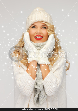 To use this stock image in your creative project, please select the size you need over to the right and click the "Add to Cart" button.
Your downloaded image will come with the Cutcaster watermark removed so don’t worry about the watermark you see on this page. beautiful woman in hat, muffler and mittens stock photo, bright picture of beautiful woman in hat, muffler and mittens.. by Syda Productions