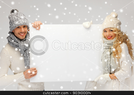 To use this stock image in your creative project, please select the size you need over to the right and click the "Add to Cart" button.
Your downloaded image will come with the Cutcaster watermark removed so don’t worry about the watermark you see on this page. couple in a winter clothes holding blank board stock photo, picture of family couple in a winter clothes holding blank board by Syda Productions