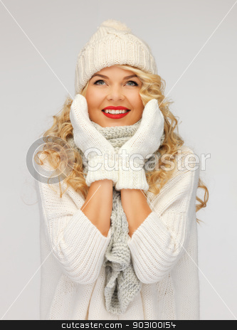 To use this stock image in your creative project, please select the size you need over to the right and click the "Add to Cart" button.
Your downloaded image will come with the Cutcaster watermark removed so don’t worry about the watermark you see on this page. beautiful woman in hat, muffler and mittens stock photo, bright picture of beautiful woman in hat, muffler and mittens.. by Syda Productions