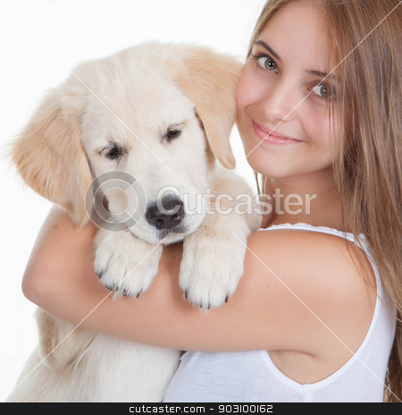To use this stock image in your creative project, please select the size you need over to the right and click the "Add to Cart" button.
Your downloaded image will come with the Cutcaster watermark removed so don’t worry about the watermark you see on this page. girl holding pet labrador puppy stock photo, girl holding pet golden labrador puppy by mandygodbehear