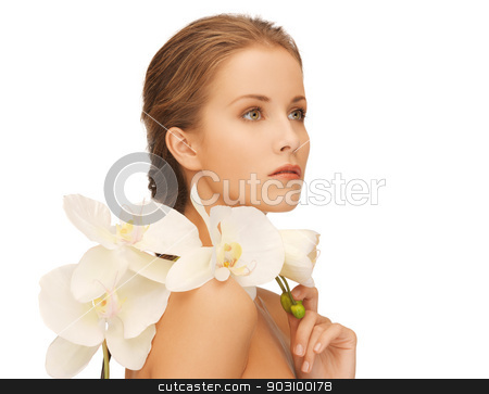 To use this stock image in your creative project, please select the size you need over to the right and click the "Add to Cart" button.
Your downloaded image will come with the Cutcaster watermark removed so don’t worry about the watermark you see on this page. lovely woman with orchid flower stock photo, bright picture of lovely woman with orchid flower. by Syda Productions