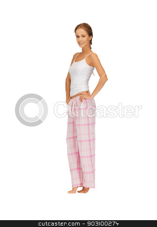To use this stock image in your creative project, please select the size you need over to the right and click the "Add to Cart" button.
Your downloaded image will come with the Cutcaster watermark removed so don’t worry about the watermark you see on this page. happy and smiling woman in cotton pajamas stock photo, bright picture of happy and smiling woman in cotton pajamas by Syda Productions