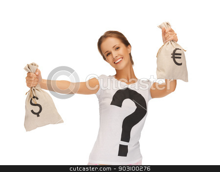To use this stock image in your creative project, please select the size you need over to the right and click the "Add to Cart" button.
Your downloaded image will come with the Cutcaster watermark removed so don’t worry about the watermark you see on this page. woman with dollar and euro signed bags stock photo, picture of woman with dollar and euro signed bags by Syda Productions