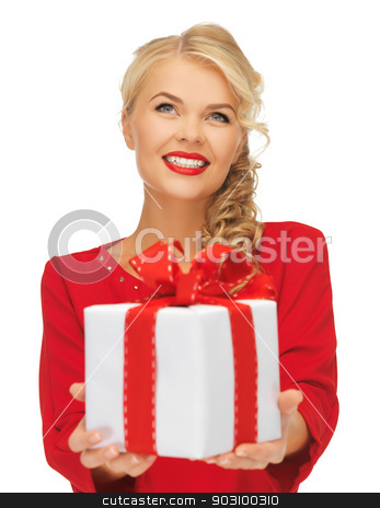 To use this stock image in your creative project, please select the size you need over to the right and click the "Add to Cart" button.
Your downloaded image will come with the Cutcaster watermark removed so don’t worry about the watermark you see on this page. lovely woman in red dress with present stock photo, picture of lovely woman in red dress with present by Syda Productions
