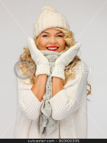 To use this stock image in your creative project, please select the size you need over to the right and click the "Add to Cart" button.
Your downloaded image will come with the Cutcaster watermark removed so don’t worry about the watermark you see on this page. beautiful woman in hat, muffler and mittens stock photo, bright picture of beautiful woman in hat, muffler and mittens.. by Syda Productions