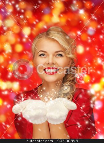 To use this stock image in your creative project, please select the size you need over to the right and click the "Add to Cart" button.
Your downloaded image will come with the Cutcaster watermark removed so don’t worry about the watermark you see on this page. woman holding something on the palms stock photo, lovely woman in red dress and white mittens holding something on the palms by Syda Productions