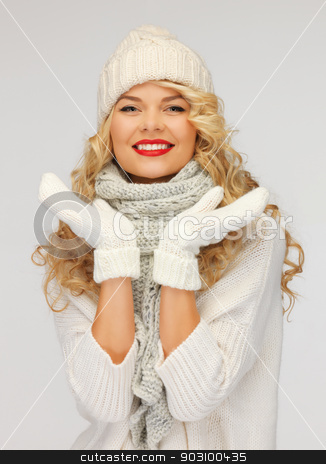 To use this stock image in your creative project, please select the size you need over to the right and click the "Add to Cart" button.
Your downloaded image will come with the Cutcaster watermark removed so don’t worry about the watermark you see on this page. beautiful woman in hat, muffler and mittens stock photo, bright picture of beautiful woman in hat, muffler and mittens.. by Syda Productions