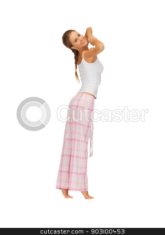 To use this stock image in your creative project, please select the size you need over to the right and click the "Add to Cart" button.
Your downloaded image will come with the Cutcaster watermark removed so don’t worry about the watermark you see on this page. woman in pajamas doing morning exercise stock photo, picture of woman in pajamas doing morning exercise by Syda Productions