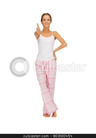 To use this stock image in your creative project, please select the size you need over to the right and click the "Add to Cart" button.
Your downloaded image will come with the Cutcaster watermark removed so don’t worry about the watermark you see on this page. woman in cotton pajamas showing thumbs up stock photo, picture of woman in cotton pajamas showing thumbs up by Syda Productions