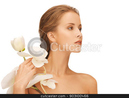 To use this stock image in your creative project, please select the size you need over to the right and click the "Add to Cart" button.
Your downloaded image will come with the Cutcaster watermark removed so don’t worry about the watermark you see on this page. lovely woman with orchid flower stock photo, bright picture of lovely woman with orchid flower. by Syda Productions