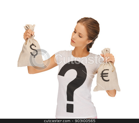 To use this stock image in your creative project, please select the size you need over to the right and click the "Add to Cart" button.
Your downloaded image will come with the Cutcaster watermark removed so don’t worry about the watermark you see on this page. woman with dollar and euro signed bags stock photo, picture of woman with dollar and euro signed bags by Syda Productions