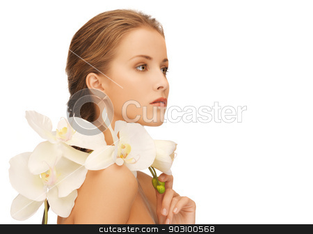 To use this stock image in your creative project, please select the size you need over to the right and click the "Add to Cart" button.
Your downloaded image will come with the Cutcaster watermark removed so don’t worry about the watermark you see on this page. lovely woman with orchid flower stock photo, bright picture of lovely woman with orchid flower. by Syda Productions
