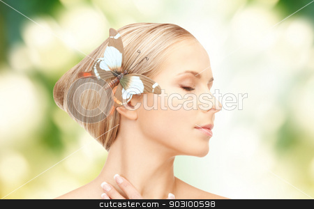 To use this stock image in your creative project, please select the size you need over to the right and click the "Add to Cart" button.
Your downloaded image will come with the Cutcaster watermark removed so don’t worry about the watermark you see on this page. woman with butterflies in hair stock photo, picture of lovely woman with butterflies in hair by Syda Productions
