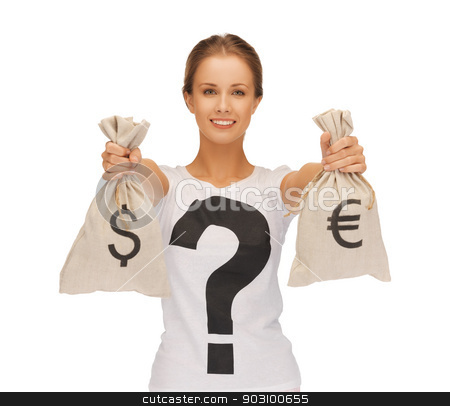To use this stock image in your creative project, please select the size you need over to the right and click the "Add to Cart" button.
Your downloaded image will come with the Cutcaster watermark removed so don’t worry about the watermark you see on this page. woman with dollar and euro signed bags stock photo, picture of woman with dollar and euro signed bags by Syda Productions