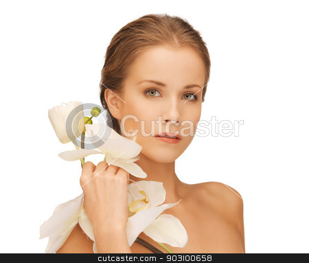 To use this stock image in your creative project, please select the size you need over to the right and click the "Add to Cart" button.
Your downloaded image will come with the Cutcaster watermark removed so don’t worry about the watermark you see on this page. lovely woman with orchid flower stock photo, bright picture of lovely woman with orchid flower. by Syda Productions
