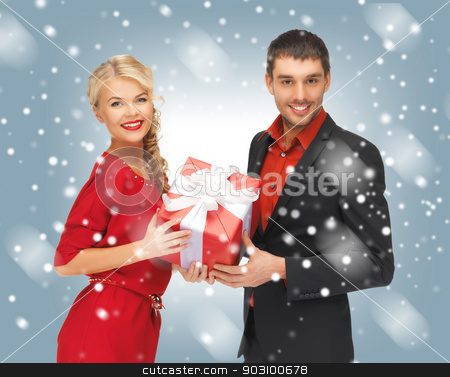 To use this stock image in your creative project, please select the size you need over to the right and click the "Add to Cart" button.
Your downloaded image will come with the Cutcaster watermark removed so don’t worry about the watermark you see on this page. man and woman with present stock photo, picture of man and woman with present by Syda Productions