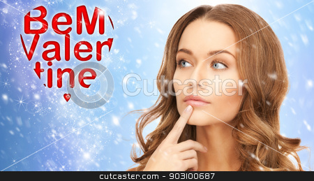 To use this stock image in your creative project, please select the size you need over to the right and click the "Add to Cart" button.
Your downloaded image will come with the Cutcaster watermark removed so don’t worry about the watermark you see on this page. be my valentine stock photo, bright picture of lovely woman with be my valentine words. by Syda Productions