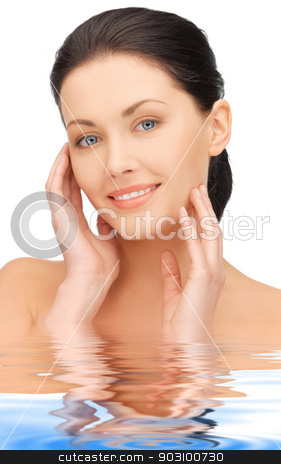 To use this stock image in your creative project, please select the size you need over to the right and click the "Add to Cart" button.
Your downloaded image will come with the Cutcaster watermark removed so don’t worry about the watermark you see on this page. face and hands of beautiful woman in water stock photo, bright closeup portrait picture of beautiful woman in water by Syda Productions