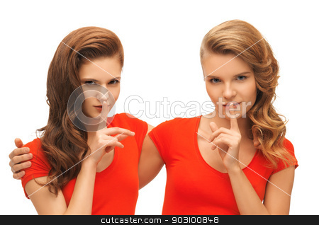 To use this stock image in your creative project, please select the size you need over to the right and click the "Add to Cart" button.
Your downloaded image will come with the Cutcaster watermark removed so don’t worry about the watermark you see on this page. two teenage girls showing hush gesture stock photo, picture of two teenage girls showing hush gesture by Syda Productions