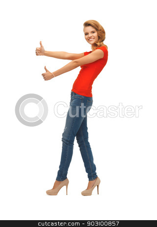 To use this stock image in your creative project, please select the size you need over to the right and click the "Add to Cart" button.
Your downloaded image will come with the Cutcaster watermark removed so don’t worry about the watermark you see on this page. teenage girl in red t-shirt showing thumbs up stock photo, picture of teenage girl in red t-shirt showing thumbs up by Syda Productions