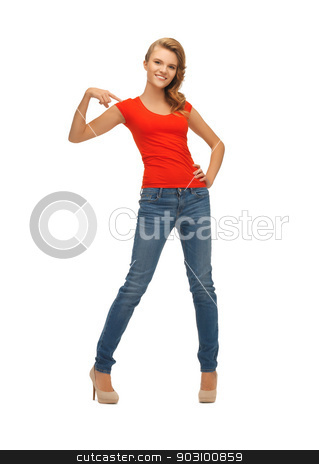 To use this stock image in your creative project, please select the size you need over to the right and click the "Add to Cart" button.
Your downloaded image will come with the Cutcaster watermark removed so don’t worry about the watermark you see on this page. beautiful teenage girl in red t-shirt stock photo, picture of beautiful teenage girl in red t-shirt by Syda Productions