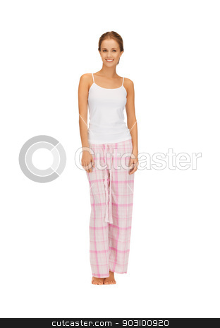 To use this stock image in your creative project, please select the size you need over to the right and click the "Add to Cart" button.
Your downloaded image will come with the Cutcaster watermark removed so don’t worry about the watermark you see on this page. happy and smiling woman in cotton pajamas stock photo, bright picture of happy and smiling woman in cotton pajamas by Syda Productions