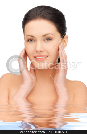 To use this stock image in your creative project, please select the size you need over to the right and click the "Add to Cart" button.
Your downloaded image will come with the Cutcaster watermark removed so don’t worry about the watermark you see on this page. face and hands of beautiful woman in water stock photo, bright closeup portrait picture of beautiful woman in water by Syda Productions