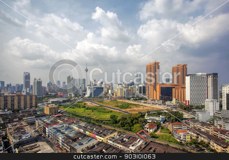To use this stock image in your creative project, please select the size you need over to the right and click the "Add to Cart" button.
Your downloaded image will come with the Cutcaster watermark removed so don’t worry about the watermark you see on this page. Kuala Lumpur Cityscape stock photo, Kuala Lumpur Malaysia Central Cityscape with Old Neighborhood Houses Against Cloudy Blue Sky by Jit Lim