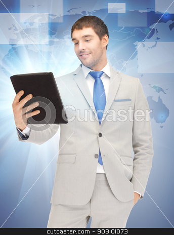 To use this stock image in your creative project, please select the size you need over to the right and click the "Add to Cart" button.
Your downloaded image will come with the Cutcaster watermark removed so don’t worry about the watermark you see on this page. happy man with tablet pc computer stock photo, picture of happy man with tablet pc computer by Syda Productions