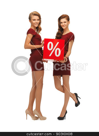 To use this stock image in your creative project, please select the size you need over to the right and click the "Add to Cart" button.
Your downloaded image will come with the Cutcaster watermark removed so don’t worry about the watermark you see on this page. two teenage girls in red dresses with percent sign stock photo, picture of two teenage girls in red dresses with percent sign by Syda Productions