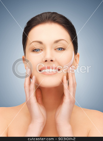 To use this stock image in your creative project, please select the size you need over to the right and click the "Add to Cart" button.
Your downloaded image will come with the Cutcaster watermark removed so don’t worry about the watermark you see on this page. face and hands of beautiful woman stock photo, picture of beautiful woman ready for cosmetic surgery by Syda Productions