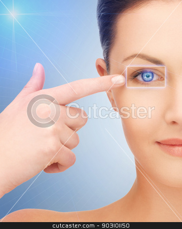 To use this stock image in your creative project, please select the size you need over to the right and click the "Add to Cart" button.
Your downloaded image will come with the Cutcaster watermark removed so don’t worry about the watermark you see on this page. beautiful woman pointing to eye stock photo, picture of beautiful woman pointing to eye by Syda Productions
