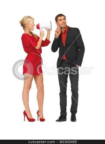 To use this stock image in your creative project, please select the size you need over to the right and click the "Add to Cart" button.
Your downloaded image will come with the Cutcaster watermark removed so don’t worry about the watermark you see on this page. beautiful couple with megaphone stock photo, bright picture of beautiful couple with megaphone by Syda Productions