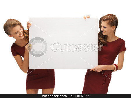 To use this stock image in your creative project, please select the size you need over to the right and click the "Add to Cart" button.
Your downloaded image will come with the Cutcaster watermark removed so don’t worry about the watermark you see on this page. two teenage girls in red dresses with blank board stock photo, picture of two teenage girls in red dresses with blank board by Syda Productions