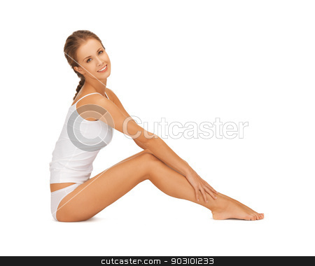To use this stock image in your creative project, please select the size you need over to the right and click the "Add to Cart" button.
Your downloaded image will come with the Cutcaster watermark removed so don’t worry about the watermark you see on this page. woman in cotton undrewear touching her legs stock photo, picture of beautiful woman in cotton undrewear touching her legs by Syda Productions