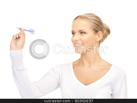To use this stock image in your creative project, please select the size you need over to the right and click the "Add to Cart" button.
Your downloaded image will come with the Cutcaster watermark removed so don’t worry about the watermark you see on this page. businesswoman with dart stock photo, bright picture of confident businesswoman with dart.. by Syda Productions