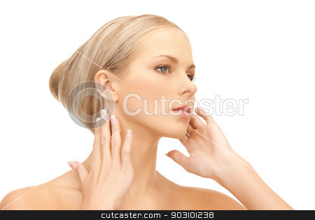 To use this stock image in your creative project, please select the size you need over to the right and click the "Add to Cart" button.
Your downloaded image will come with the Cutcaster watermark removed so don’t worry about the watermark you see on this page. face and hands of beautiful woman stock photo, bright closeup portrait picture of beautiful woman by Syda Productions