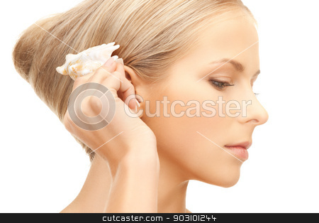To use this stock image in your creative project, please select the size you need over to the right and click the "Add to Cart" button.
Your downloaded image will come with the Cutcaster watermark removed so don’t worry about the watermark you see on this page. beautiful woman with seashell stock photo, bright closeup portrait picture of beautiful woman with seashell.. by Syda Productions
