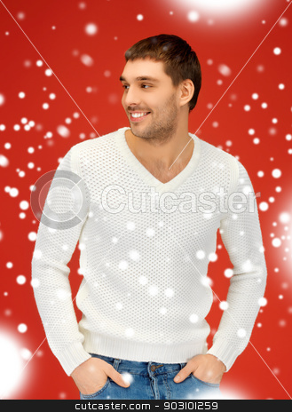 To use this stock image in your creative project, please select the size you need over to the right and click the "Add to Cart" button.
Your downloaded image will come with the Cutcaster watermark removed so don’t worry about the watermark you see on this page. handsome man in warm sweater stock photo, bright picture of handsome man in warm sweater. by Syda Productions
