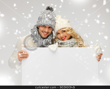 To use this stock image in your creative project, please select the size you need over to the right and click the "Add to Cart" button.
Your downloaded image will come with the Cutcaster watermark removed so don’t worry about the watermark you see on this page. couple in a winter clothes holding blank board stock photo, picture of family couple in a winter clothes holding blank board by Syda Productions